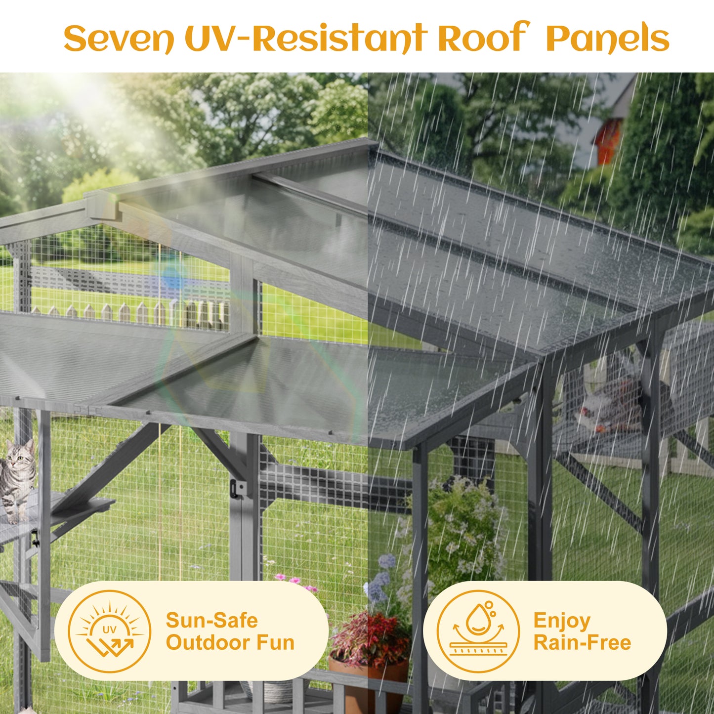 Outdoor Cat Enclosure with 6 Platforms Climbing Ramp & Resting Box for Multiple Cats - Grey