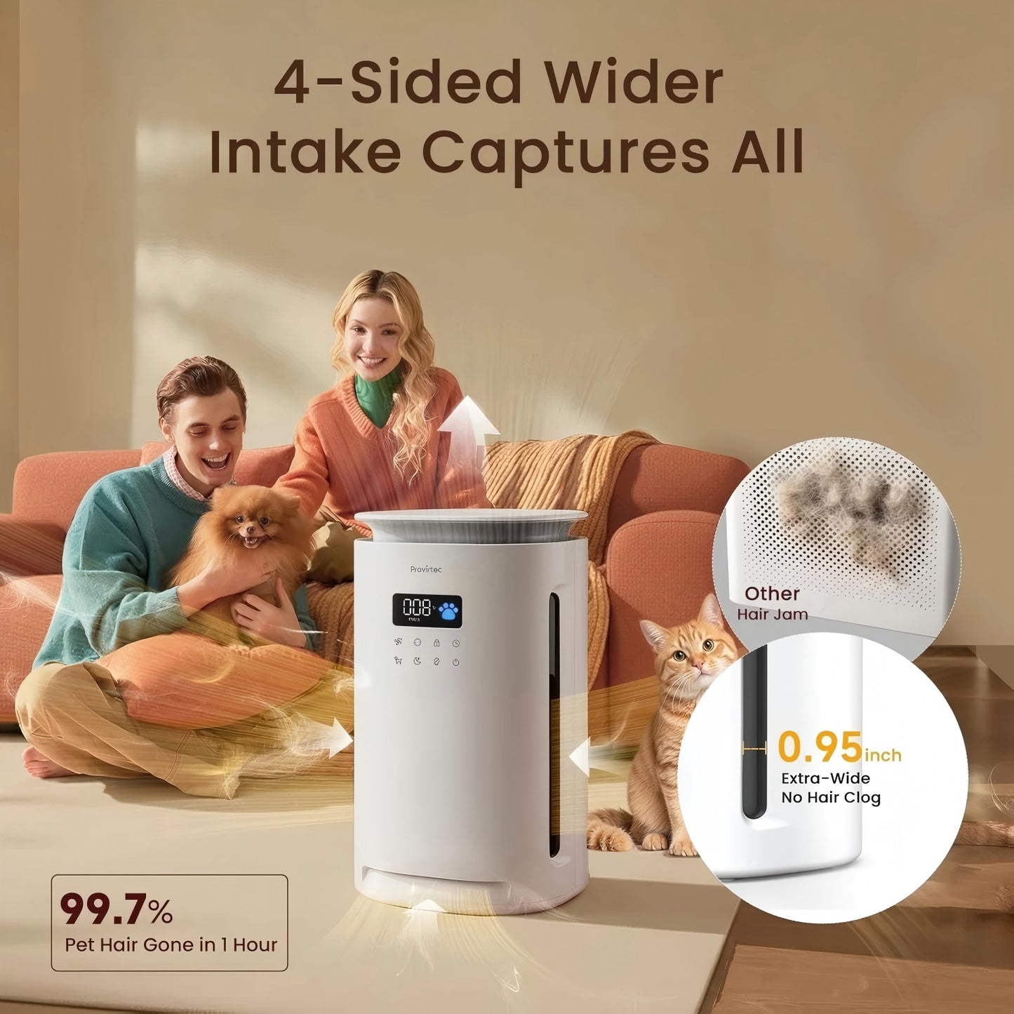Pet Air Purifier with HEPA Filter for Large Rooms Up to 2000 Sq Ft - Odor & Pet Hair Reduction