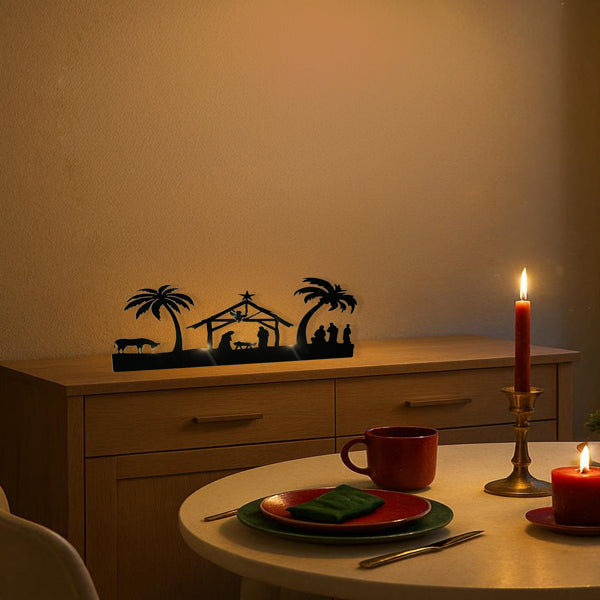 Vintage Rustic Iron Nativity Candleholder Set for Christmas