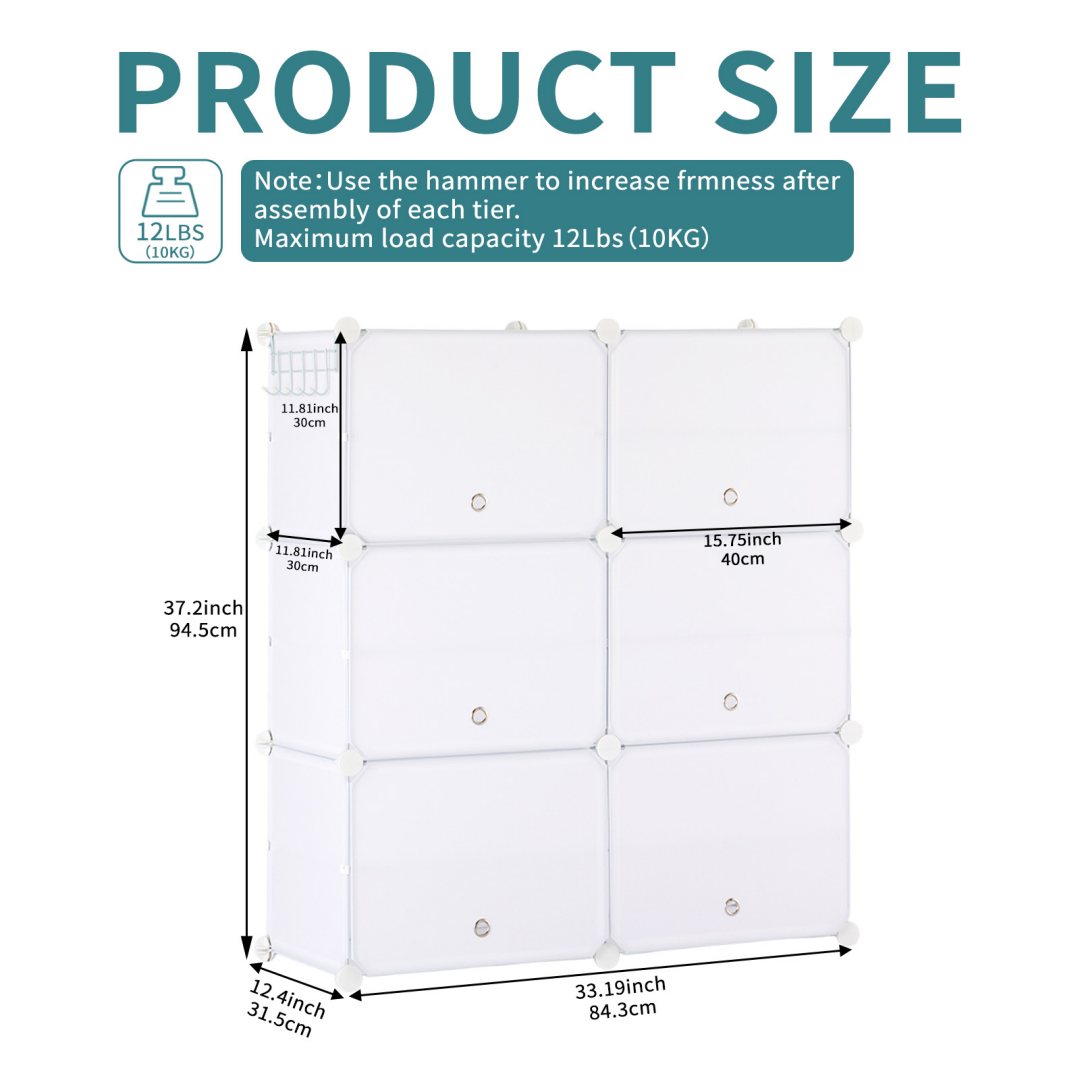 Shoe Storage Cabinet - 6-Layer Stackable Organizer, White