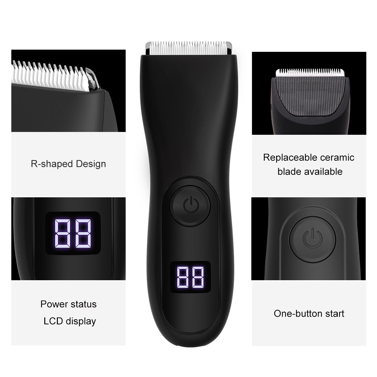 Digital Hair Clipper Trimmer with Ceramic Blade - Black