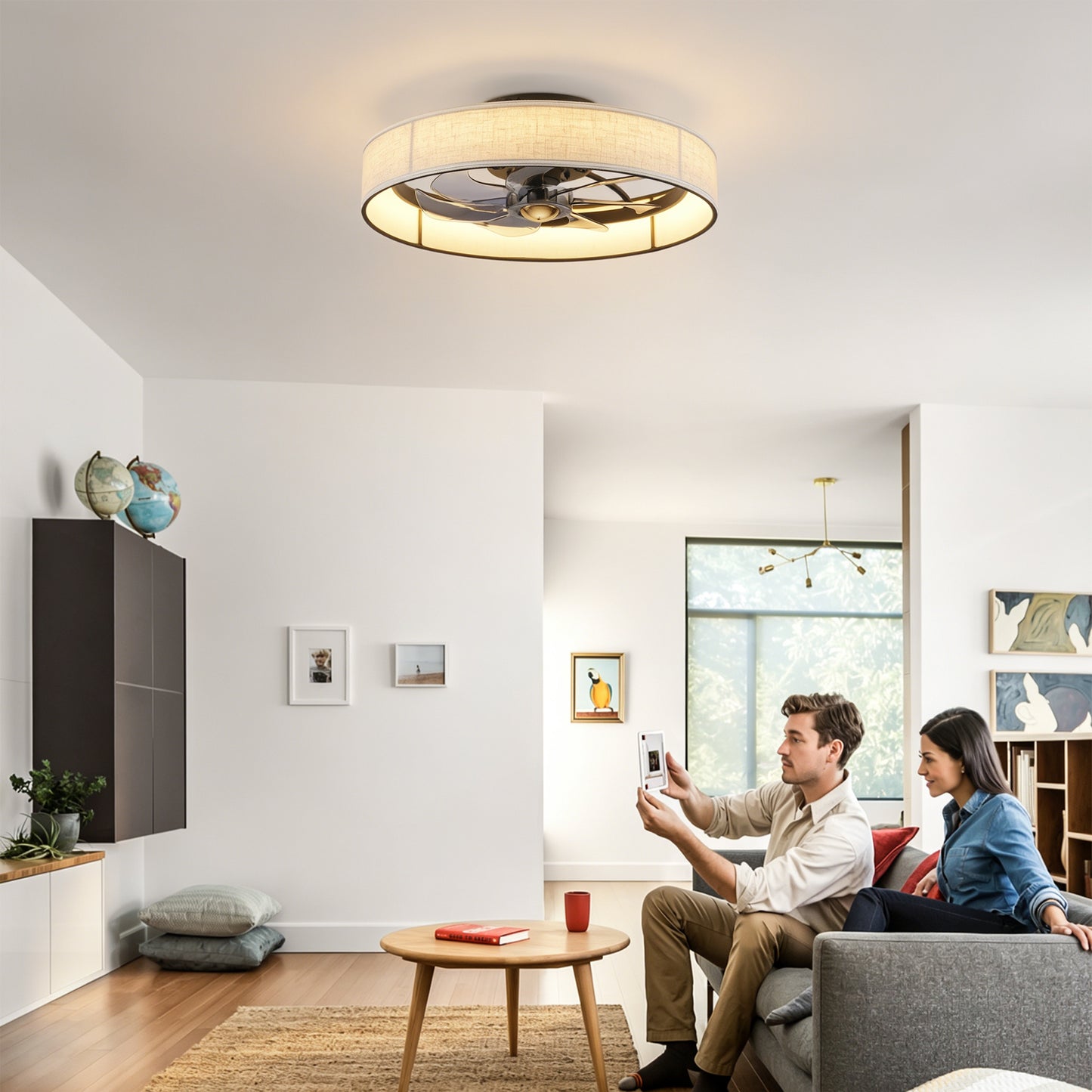 20" Matte Black Farmhouse Ceiling Fan with Remote Control - Quiet DC Motor