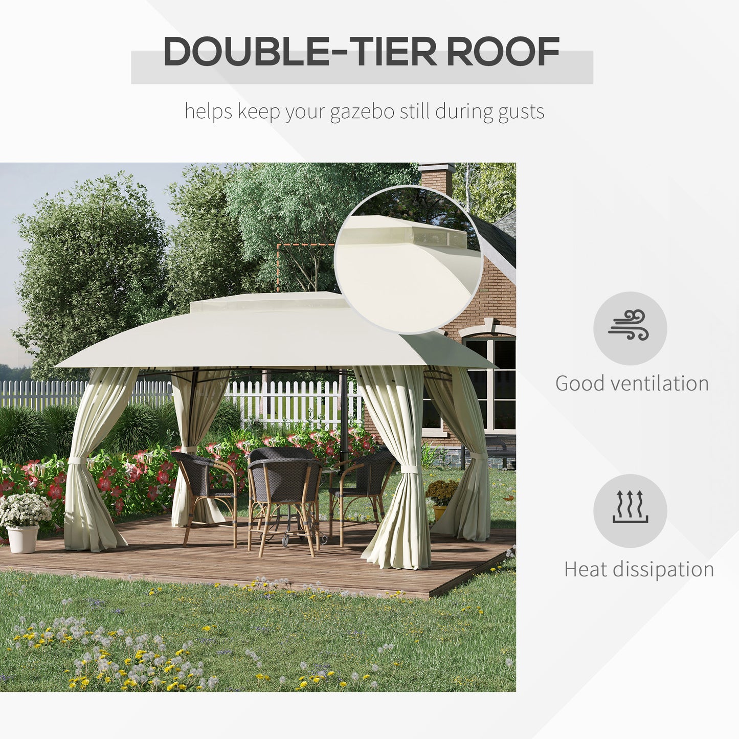 Outdoor Gazebo Canopy with Double Vented Roof - Beige