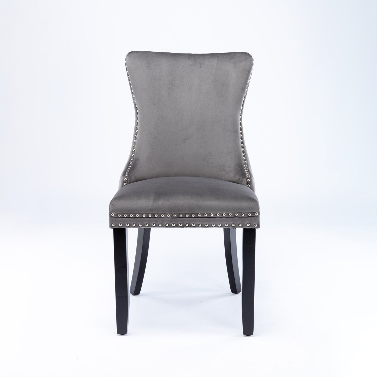 Upholstered Wing-Back Dining Chairs Set of 2 - Gray Velvet