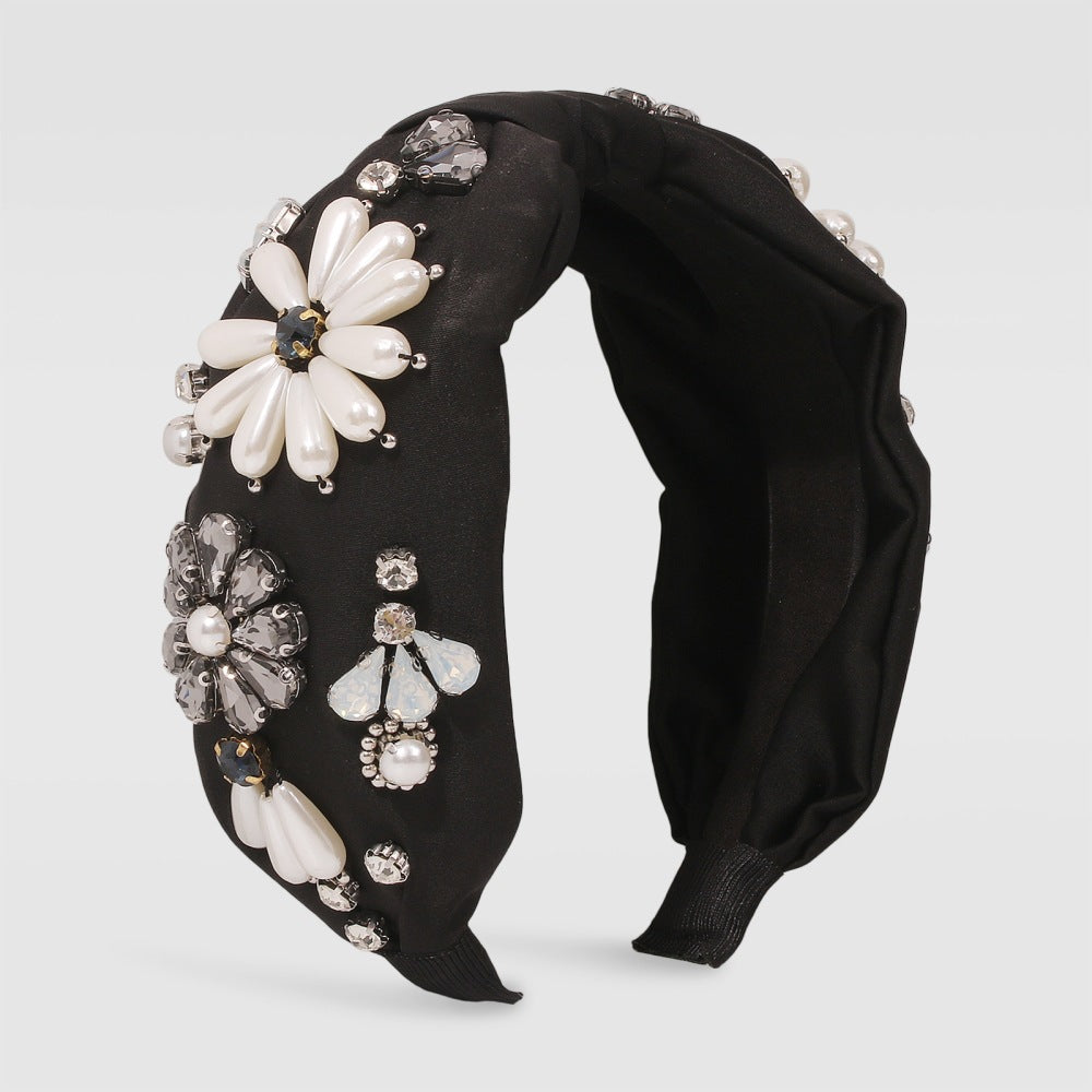 Retro Palace Satin Hair Hoop - Wide Headband with Diamonds