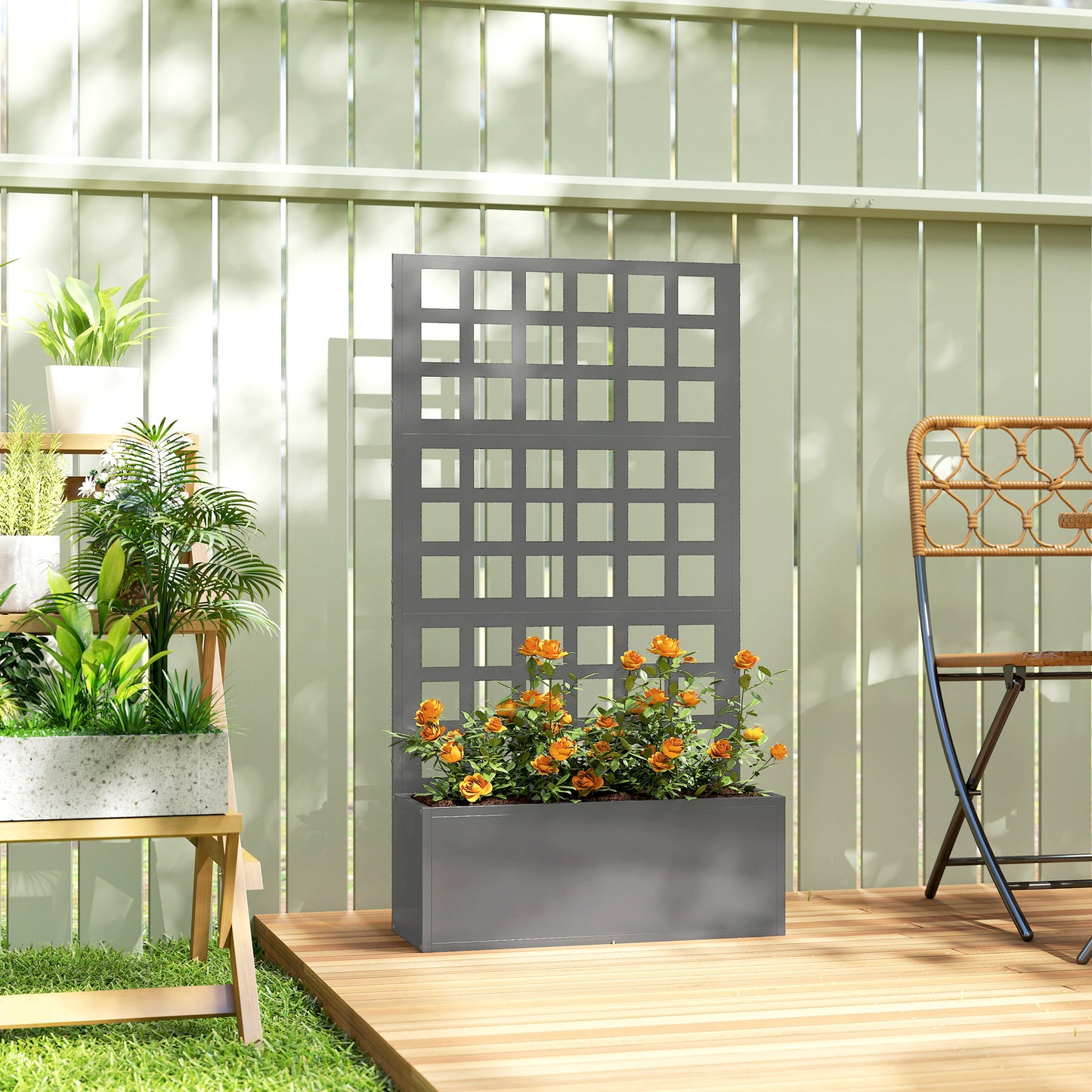 Galvanized Raised Garden Bed with Trellis - Vegetable and Climbing Plant Planter, 24x9x44.5 inches, Gray