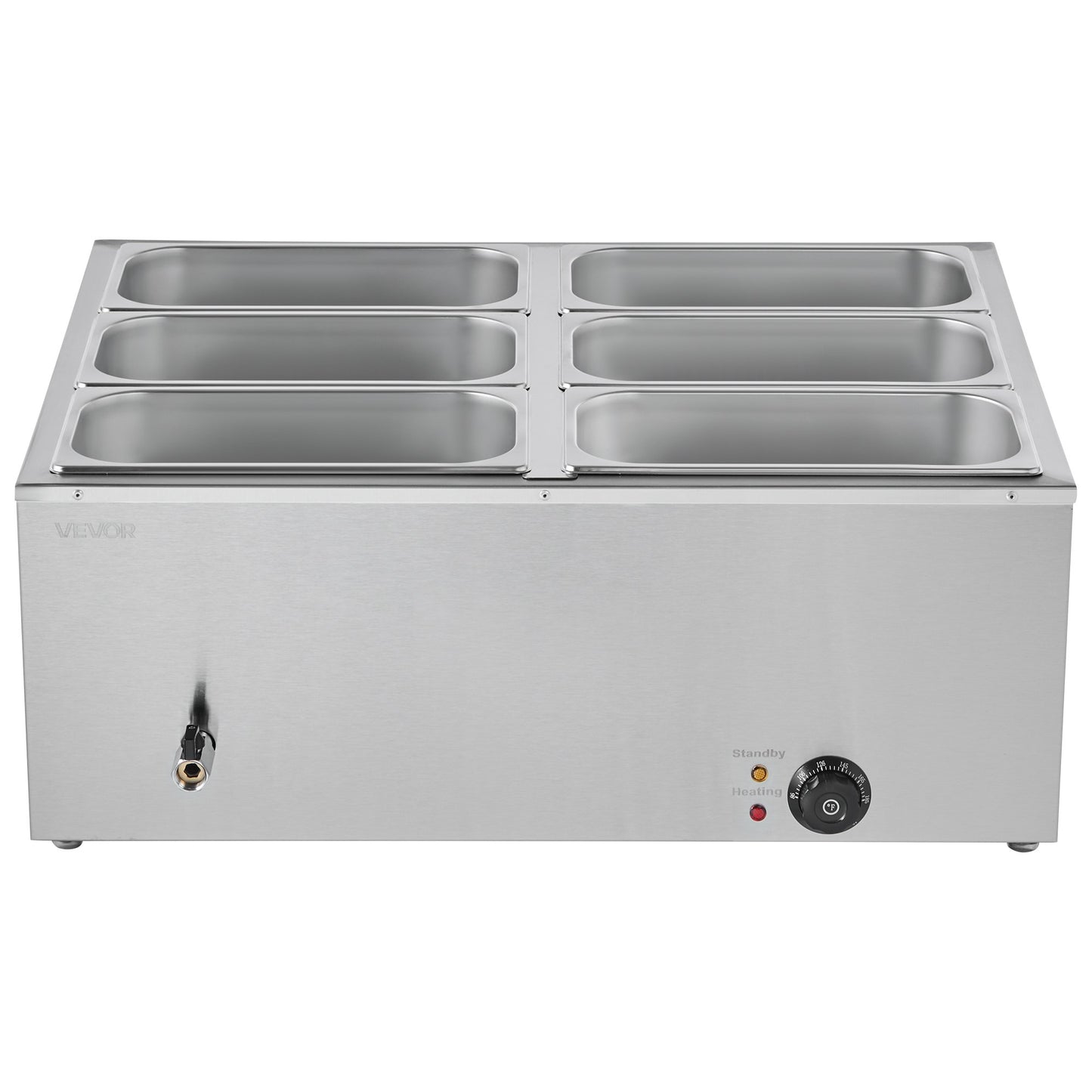 Commercial Food Warmer 6-Pan 1500W Countertop Buffet Bain Marie with Lid - Silver