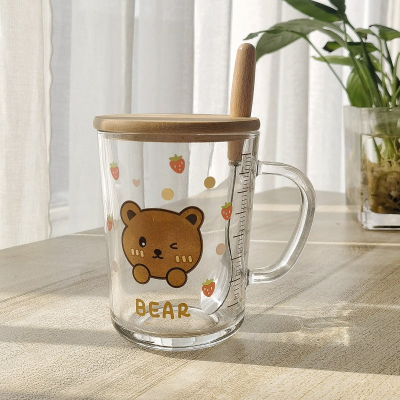 Minimalist Cartoon Glass Water Cup with Straw - Heat-Resistant, 400ML