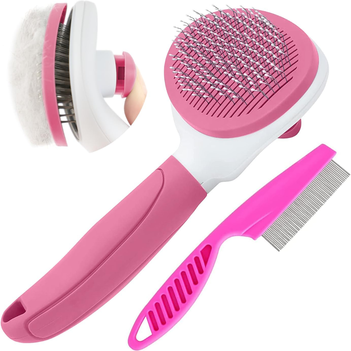 Pet Hair Remover & Grooming Brush for Cats & Dogs - Self-Cleaning Shedding Tool