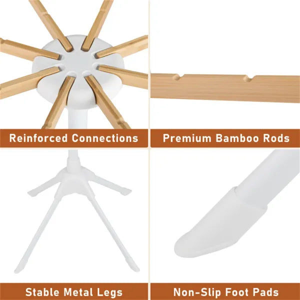 Foldable Bamboo Clothes Drying Rack with 40 Hanger Slots, Space Saving Indoor Laundry Stand