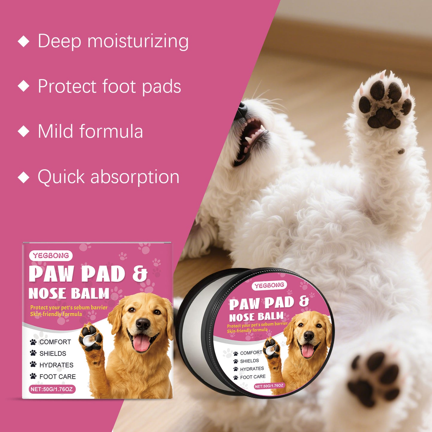 Dog Paw Balm Moisturizing Foot Care Cream for Soft Paws 50g