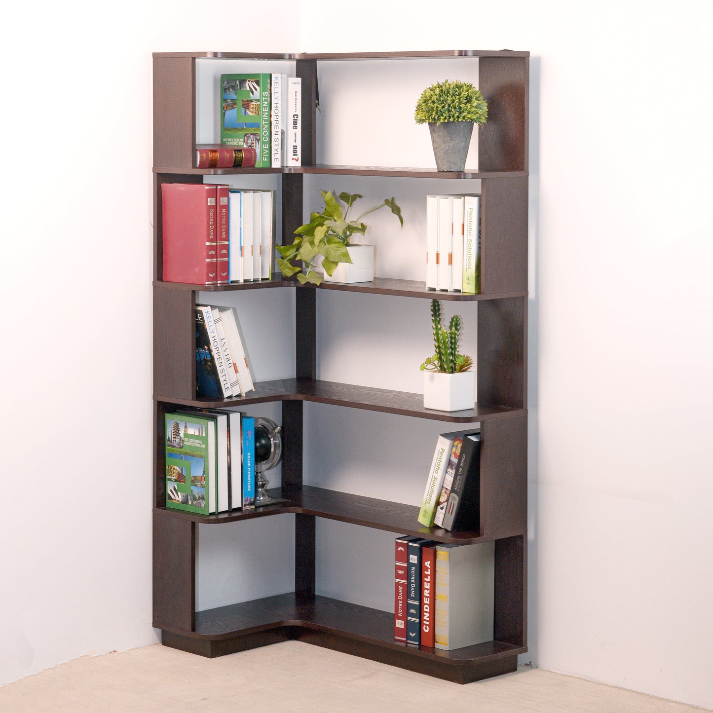 90cm 35.43in Extended Size Freestanding L-Shaped Corner Bookshelf For