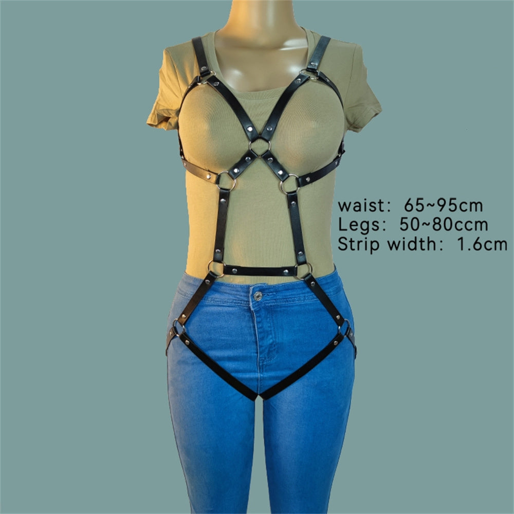 Punk Leather Body Harness Garter Belt for Women - Black