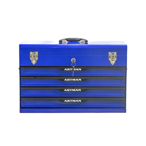 20-Inch Portable Steel Tool Box with Drawers and Lock - Blue