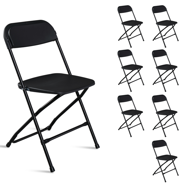 6-Pack Folding Plastic Garden Chairs - Heavy-Duty, Black