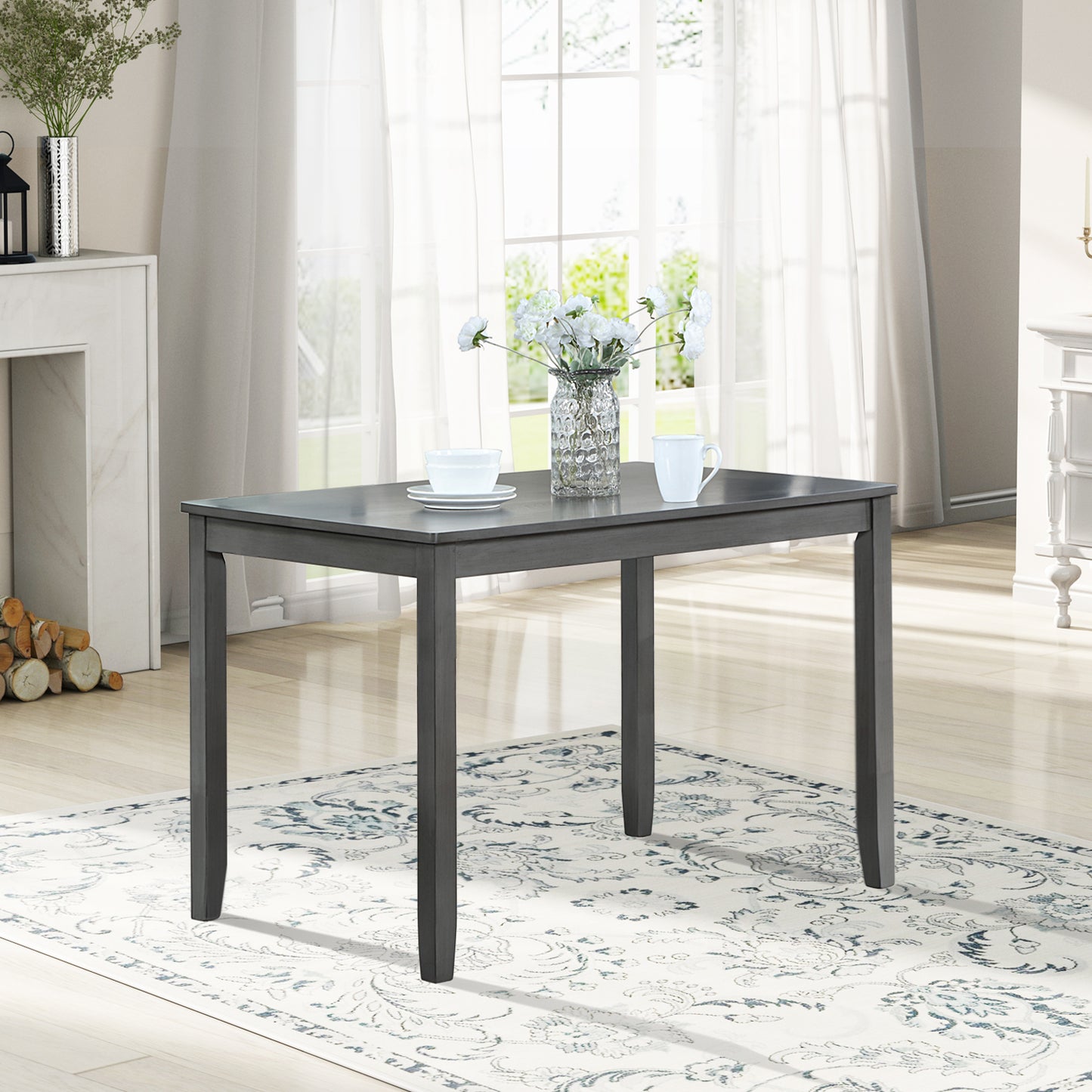Acacia Wood Rectangular Dining Table - Gray, Seats 4
