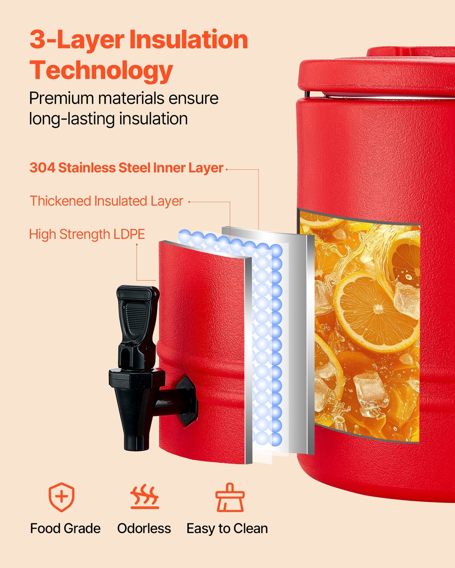 Insulated Beverage Dispenser for Hot & Cold Drinks - 3 Gallon