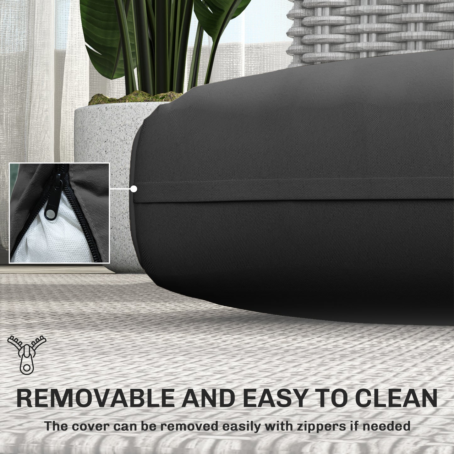 Outdoor Loveseat Cushion Set - Thick, Removable Covers, Black