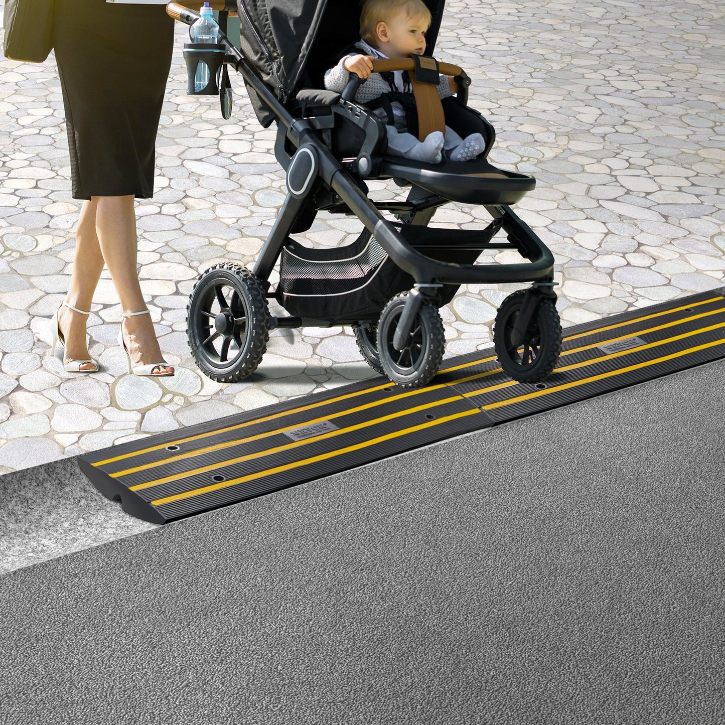 Heavy Duty Rubber Curb Ramp Set - 3 Pack Vehicle Loading & Sidewalk Bridge