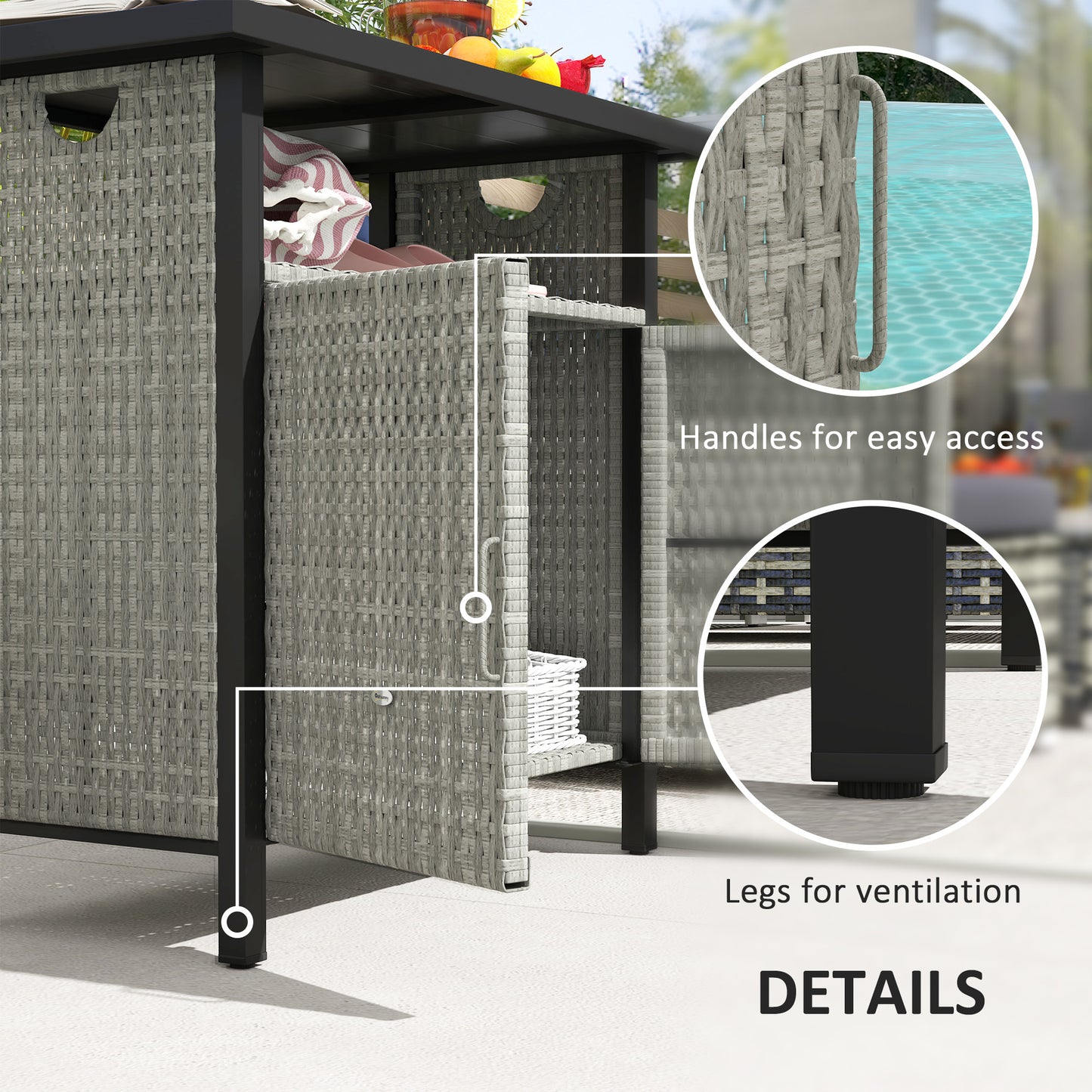 Outdoor Pool Towel Storage Cabinet Organizer, Bar Table With Shelf