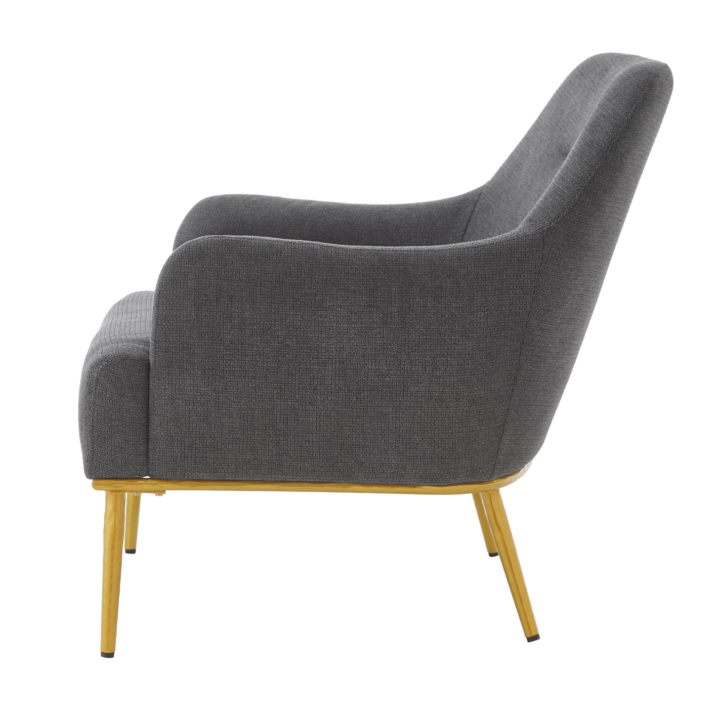 Modern Accent Chair with Curved Backrest and Gold Legs - Dark Gray