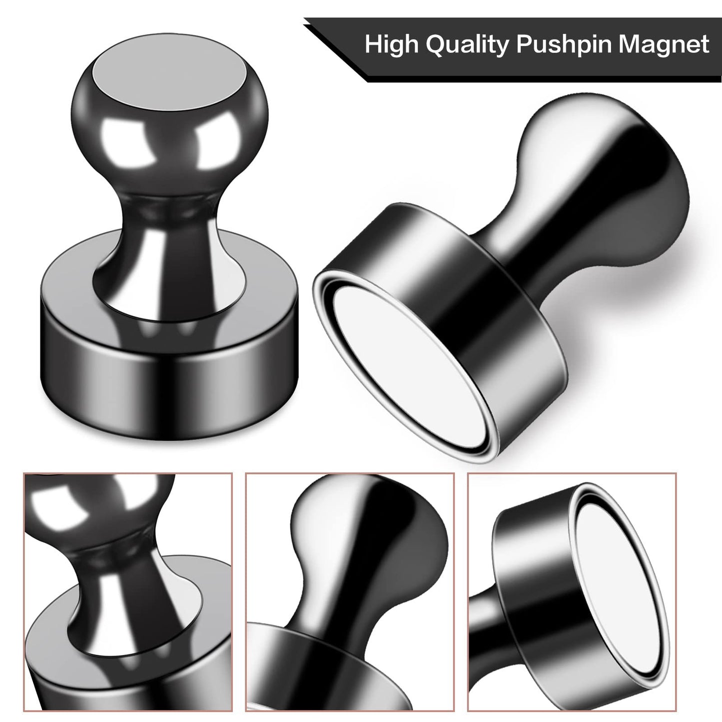 Magnetic Pushpin Magnets for Home & Office Storage - Black & Silver