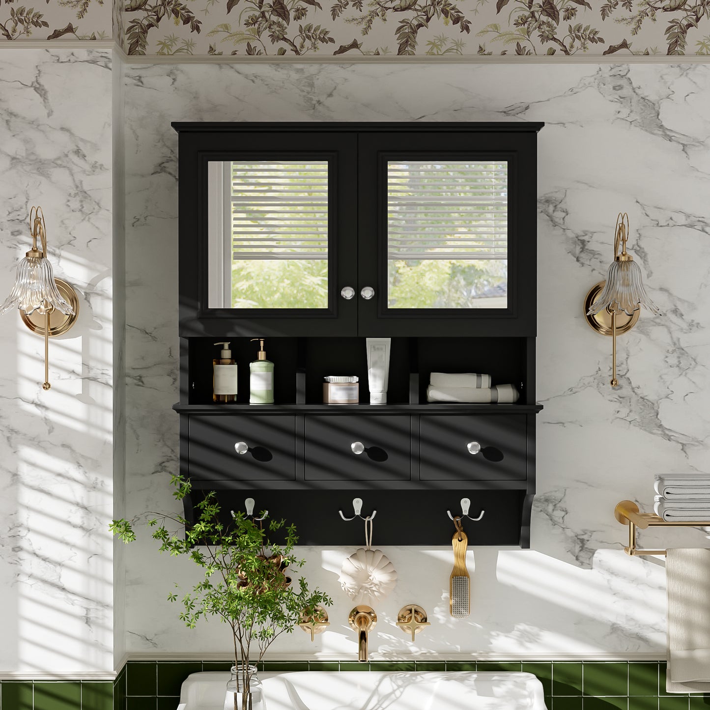 4-in-1 Bathroom Mirror Cabinet, 24-inch Wall Mounted Medicine Cabinet