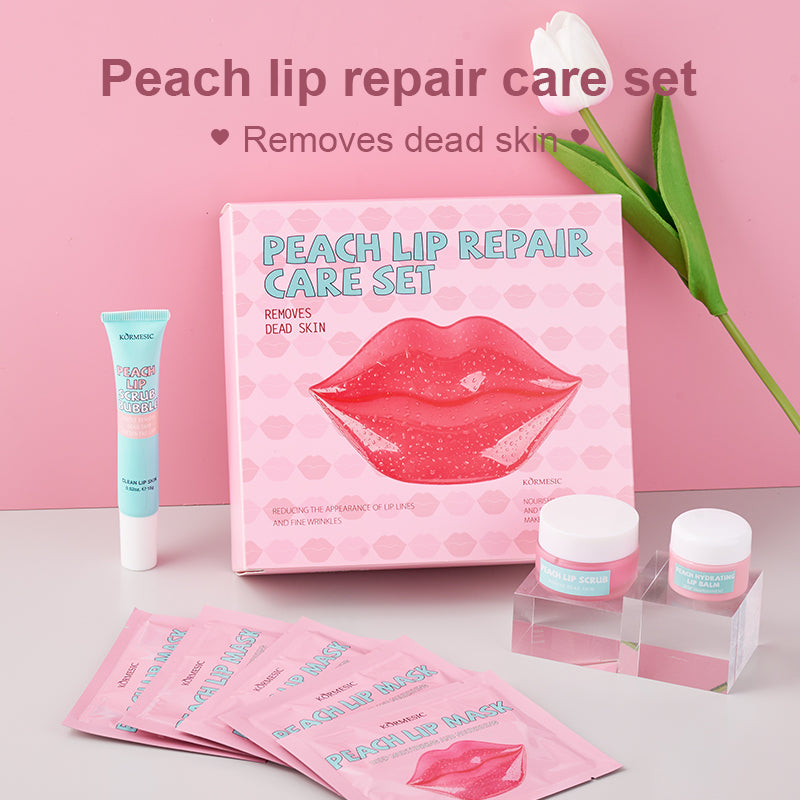 Lip Care Set with Peach Extract - Nourishing Lip Balm & Treatments
