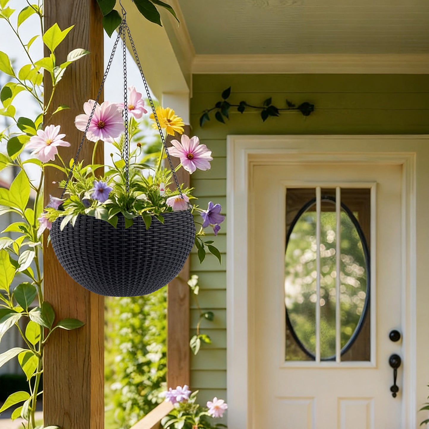 13.4 Inch Self-Watering Hanging Rattan-Inspired Planter Large
