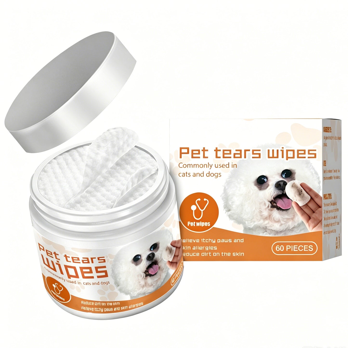 Pet Tear Stain Wipes for Dogs & Cats - Gentle Eye Cleaning, Aloe & Chamomile, 60 Count