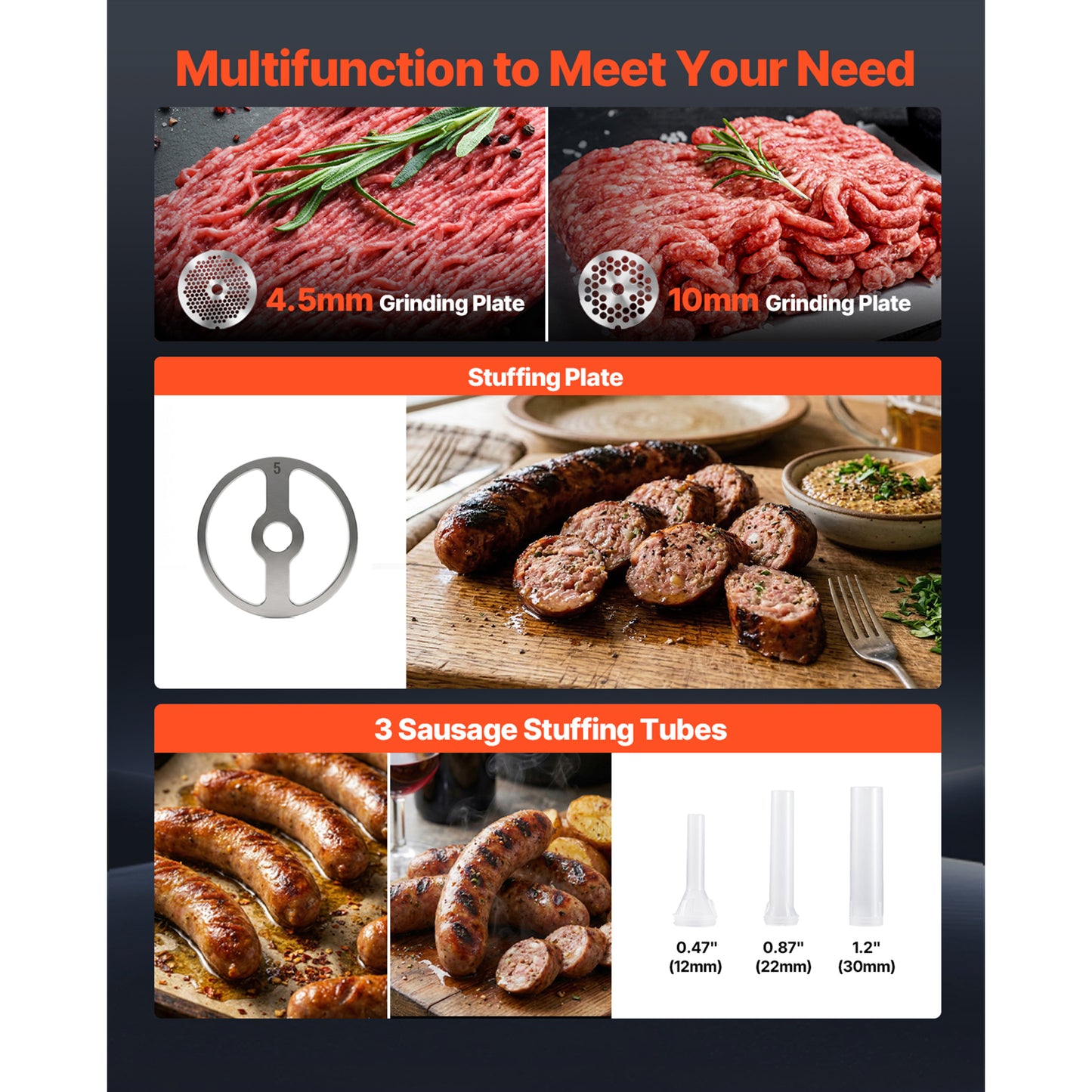 Electric Meat Grinder 5L Capacity Stainless Steel Sausage Maker for Kitchen & Restaurant