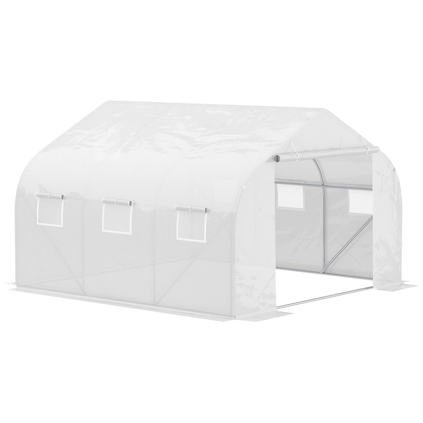 Walk-In Greenhouse with 6 Roll-Up Windows and Zippered Door - White