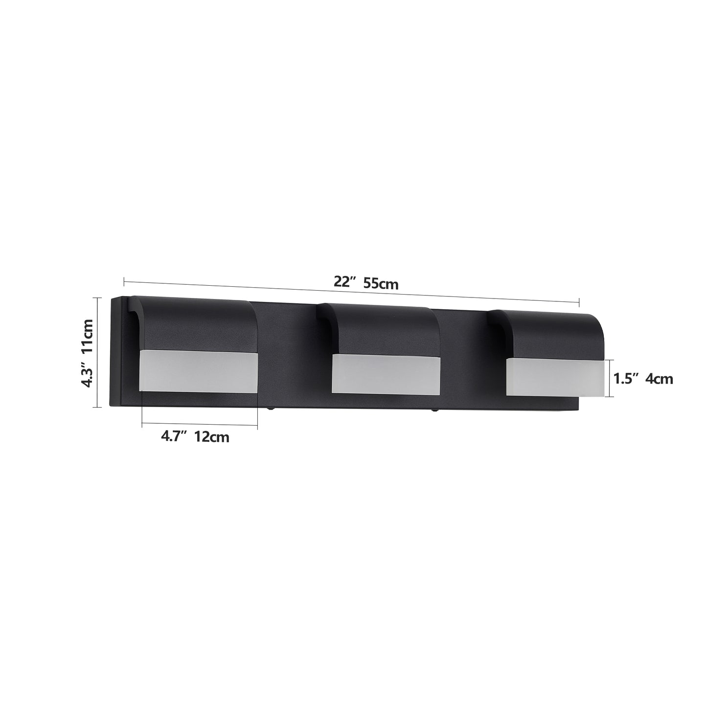 Dimmable LED Vanity Light Fixture - Matt Black 3 Lights
