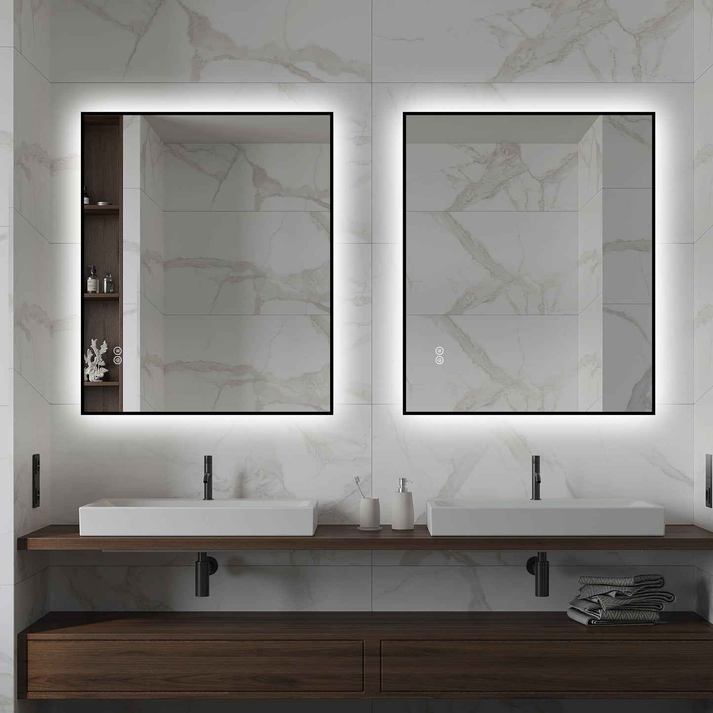 30" x 36" LED Bathroom Mirror - Backlit, Anti-Fog, Dimmable, Black