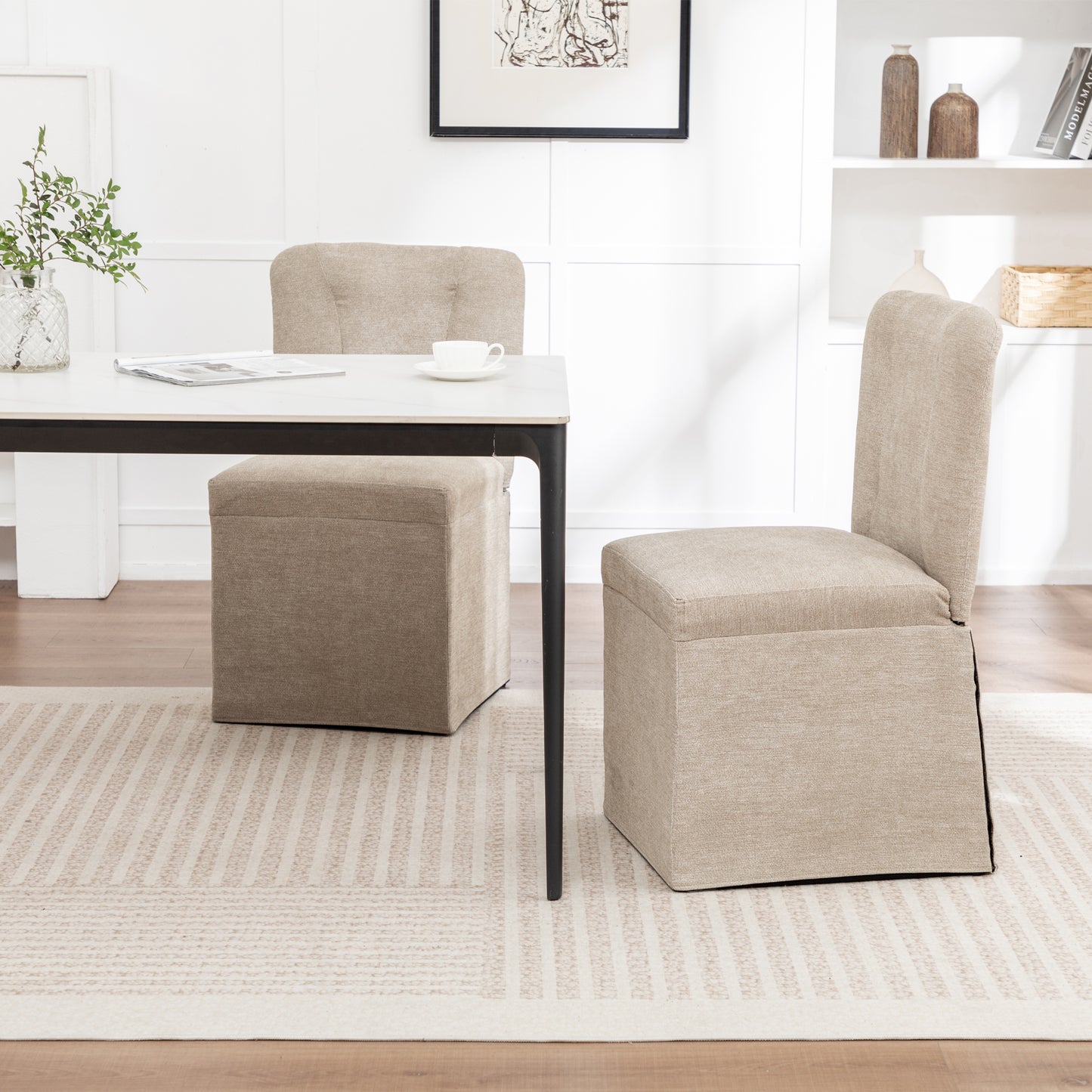 Modern Linen Dining Chairs with Padded Seat - Set of 2 (Brown)
