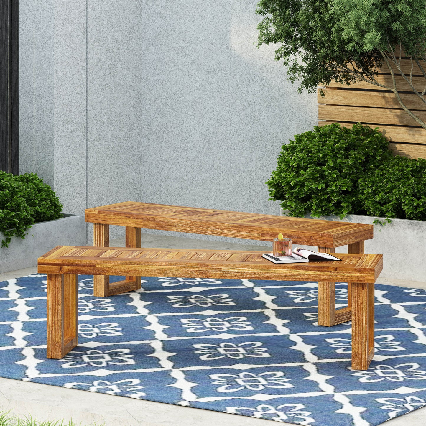 Nestor Natural Acacia Wood Bench Set of 2 - Outdoor Seating
