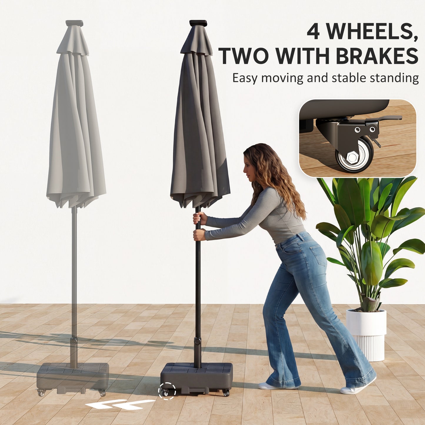 Patio Umbrella Base with Wheels for 1.5" & 1.89" Poles - Black