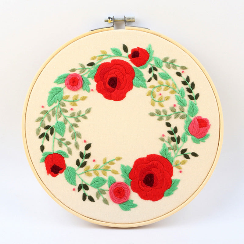 DIY Embroidery Kit Fabric Flower and Grass Letter Sewing Set - Home Crafts