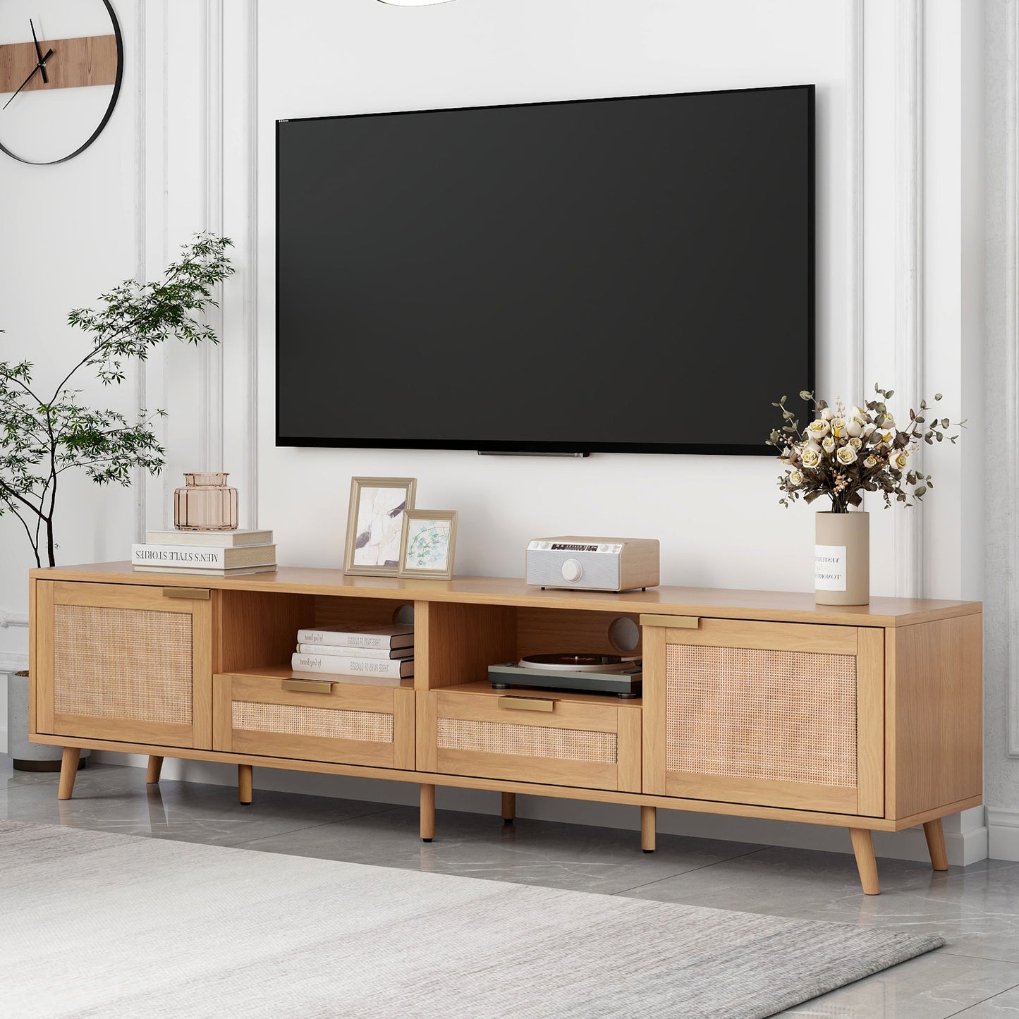 Rattan TV Stand for TVs Up to 85'' - Modern Farmhouse Design