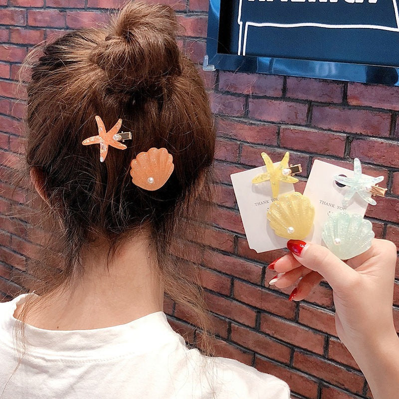 Ocean Shell Starfish Hair Barrettes for Women - Colorful Acrylic Hair Clips