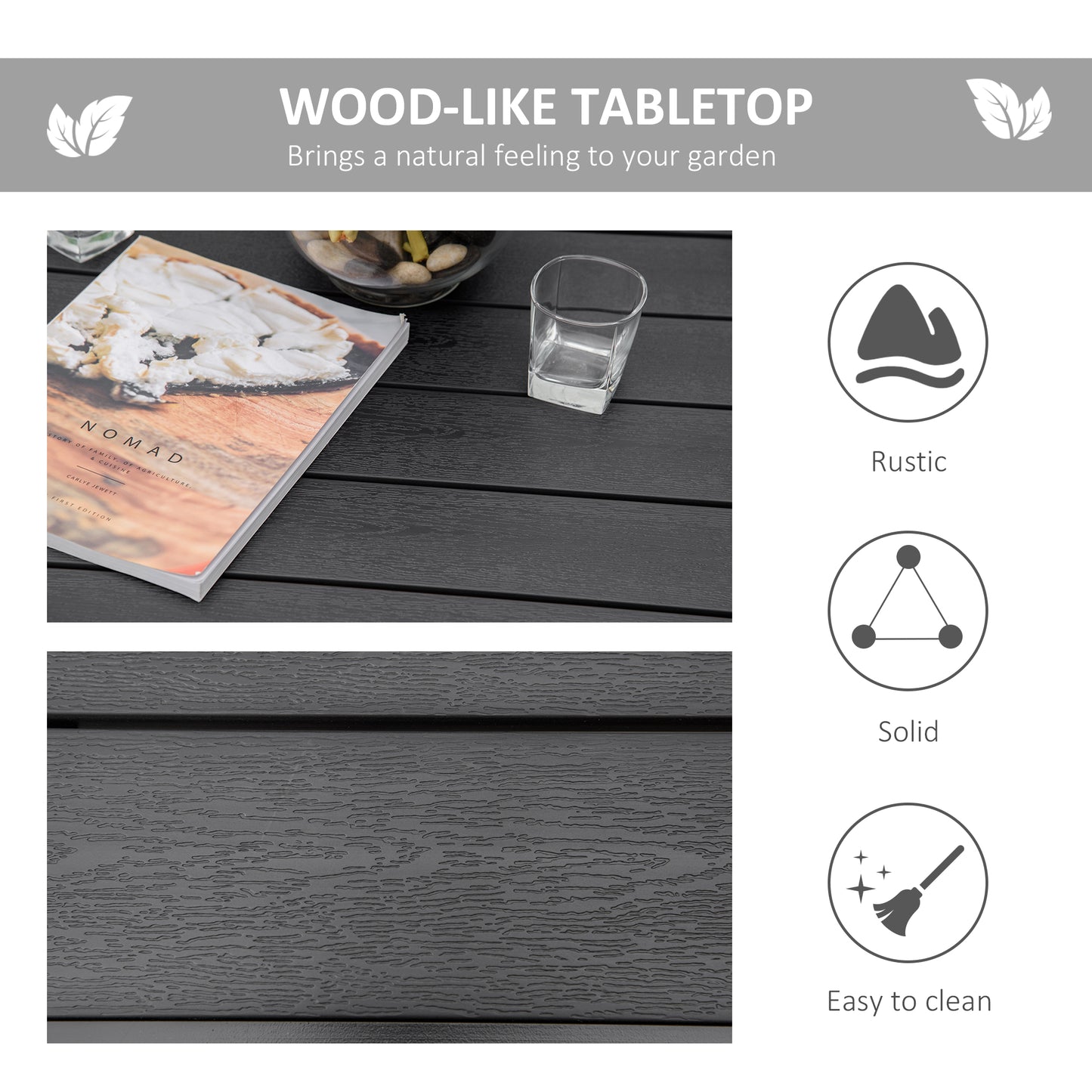 Outdoor Dining Table for 4 - Rectangular Aluminum Black