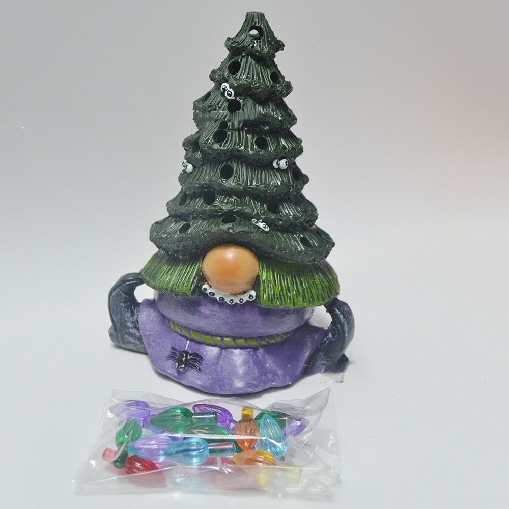 Christmas Tree Resin Ornament with Light - Decorative Holiday Sculpture