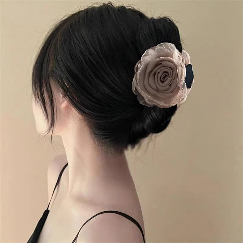 Elegant Dark Green Rose Hair Clip - High-End Hair Accessories for Women