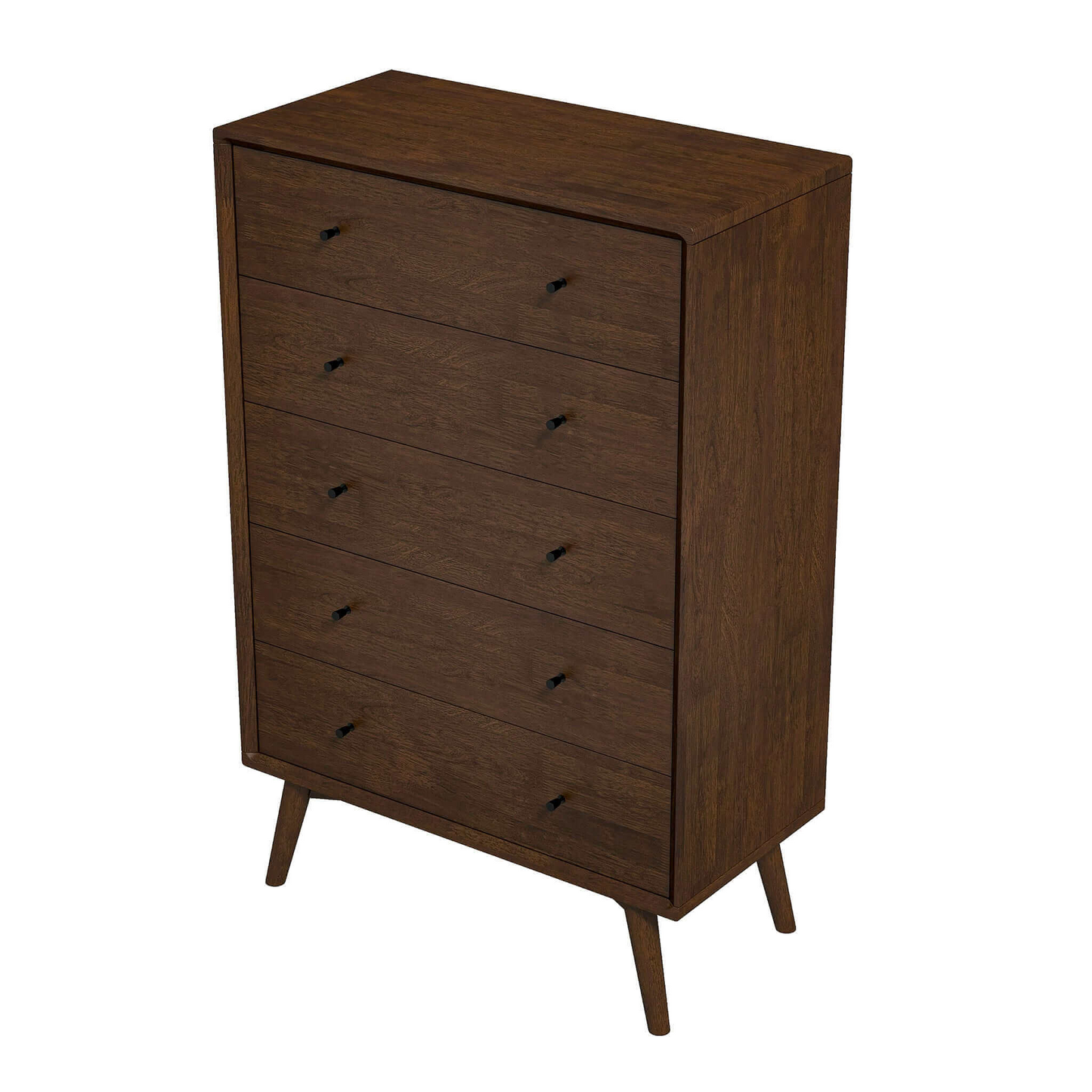 Caroline Mid Century Modern 5-Drawer Solid Wood Dresser In Dark Brown