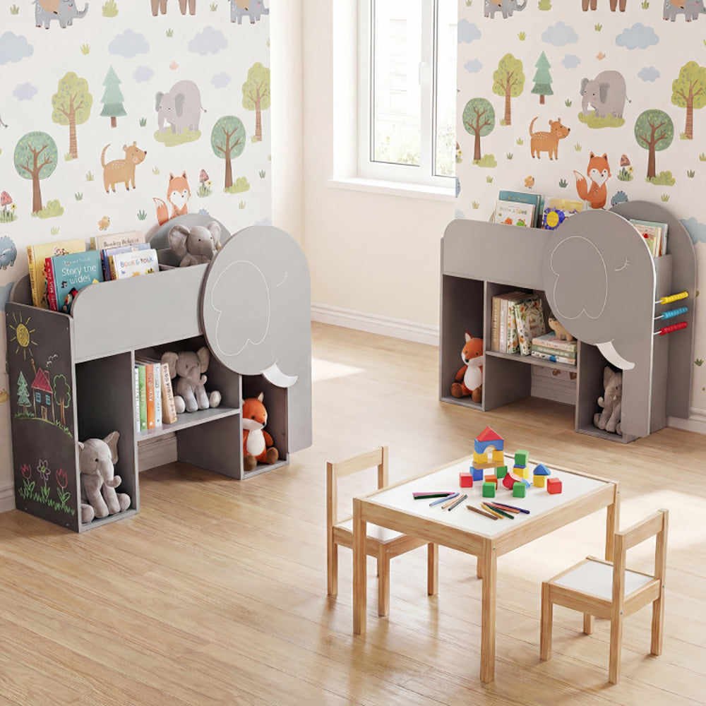Montessori Bookshelf With Elephant Shape 3-Tier Toddler Toy Storage