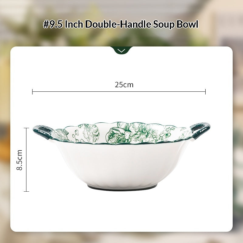 European-Style Porcelain Dinnerware Set with Rice Bowls & Plates - Rose Manor