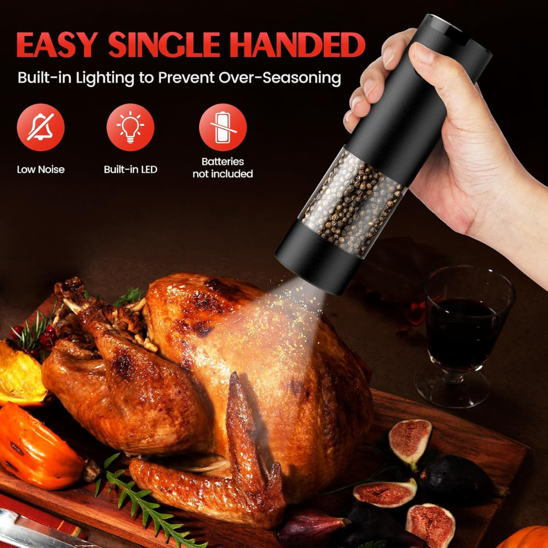 Electric Salt and Pepper Grinder Set with LED Light, Adjustable Coarseness, Large Capacity
