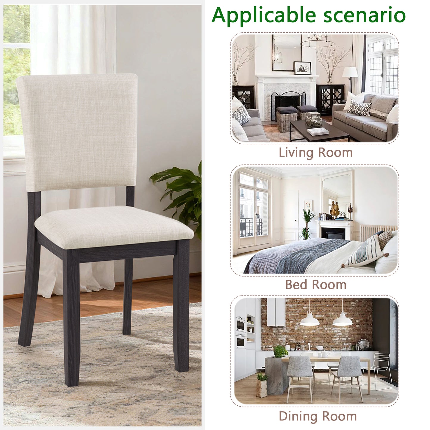 Modern Minimalist Dining Chairs Set of 4 - Antique Black & Beige