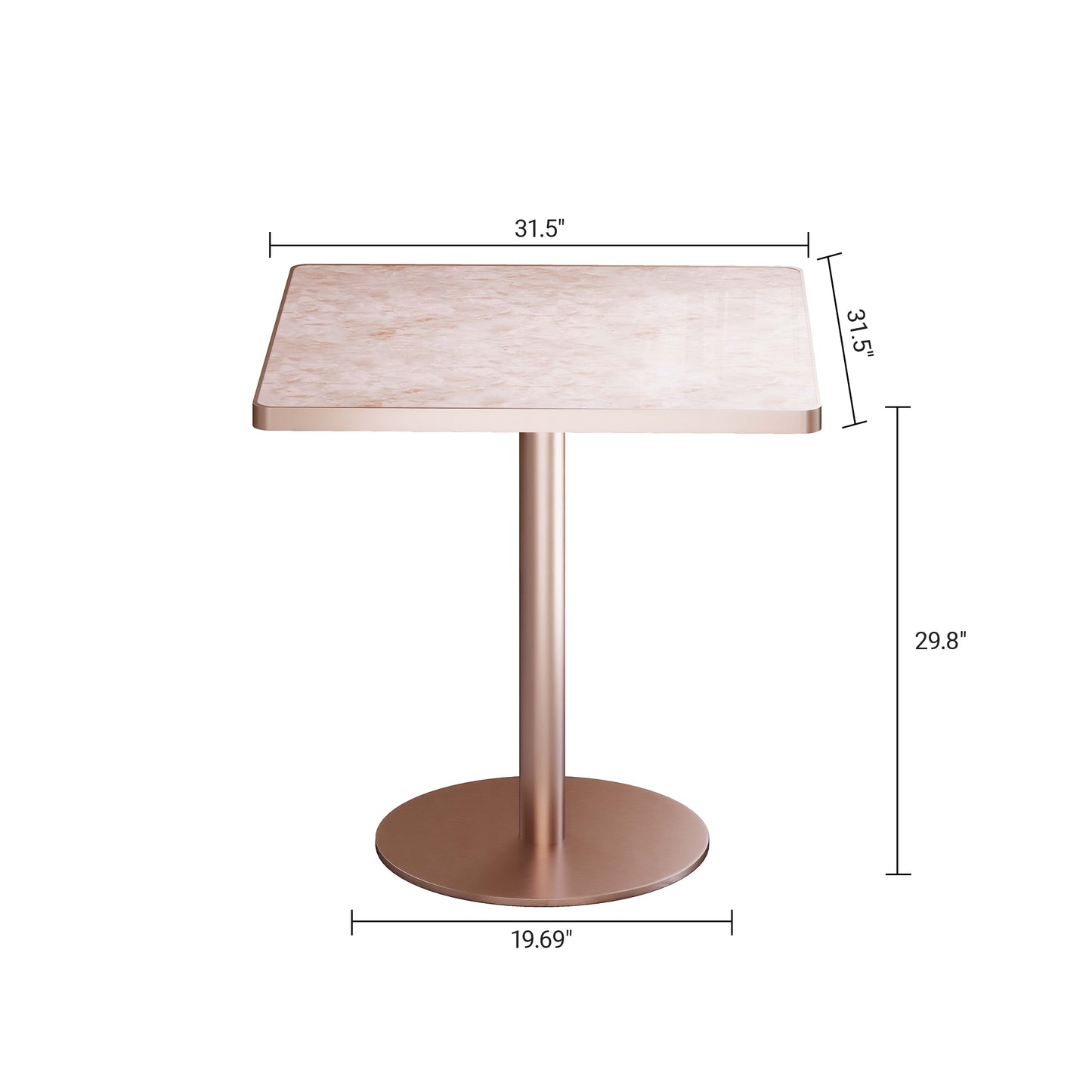 Rose Pink Bistro Table - 31.5 Inch Tulip Table with Faux Marble Top