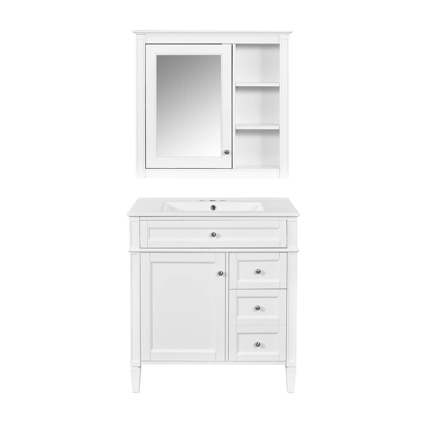 30'' Modern Bathroom Vanity with Sink & Mirror Cabinet - White